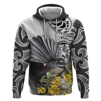 New Zealand Fantail Bird Hoodie Maori Piwakawaka Kowhai Maori Pattern