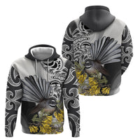 New Zealand Fantail Bird Hoodie Maori Piwakawaka Kowhai Maori Pattern