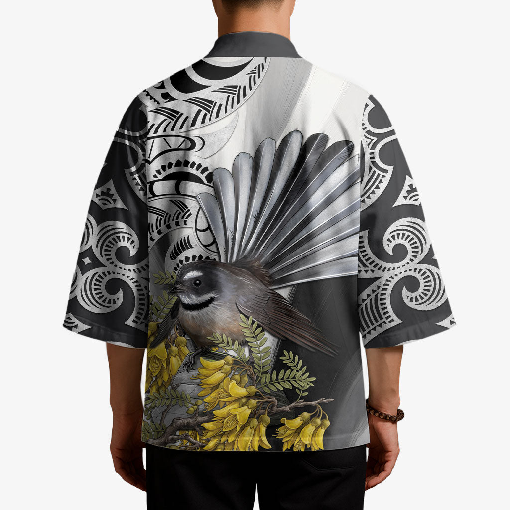 New Zealand Fantail Bird Kimono Maori Piwakawaka Kowhai Maori Pattern