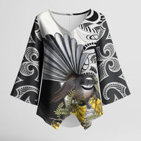 New Zealand Fantail Bird Kimono Sleeve Blouse Maori Piwakawaka Kowhai Maori Pattern