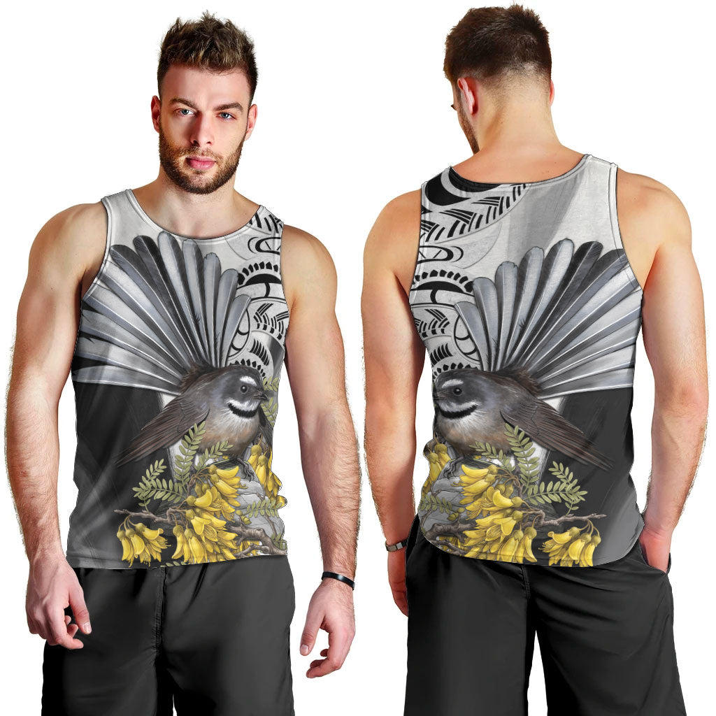 New Zealand Fantail Bird Men Tank Top Maori Piwakawaka Kowhai Maori Pattern