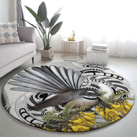 New Zealand Fantail Bird Round Carpet Maori Piwakawaka Kowhai Maori Pattern