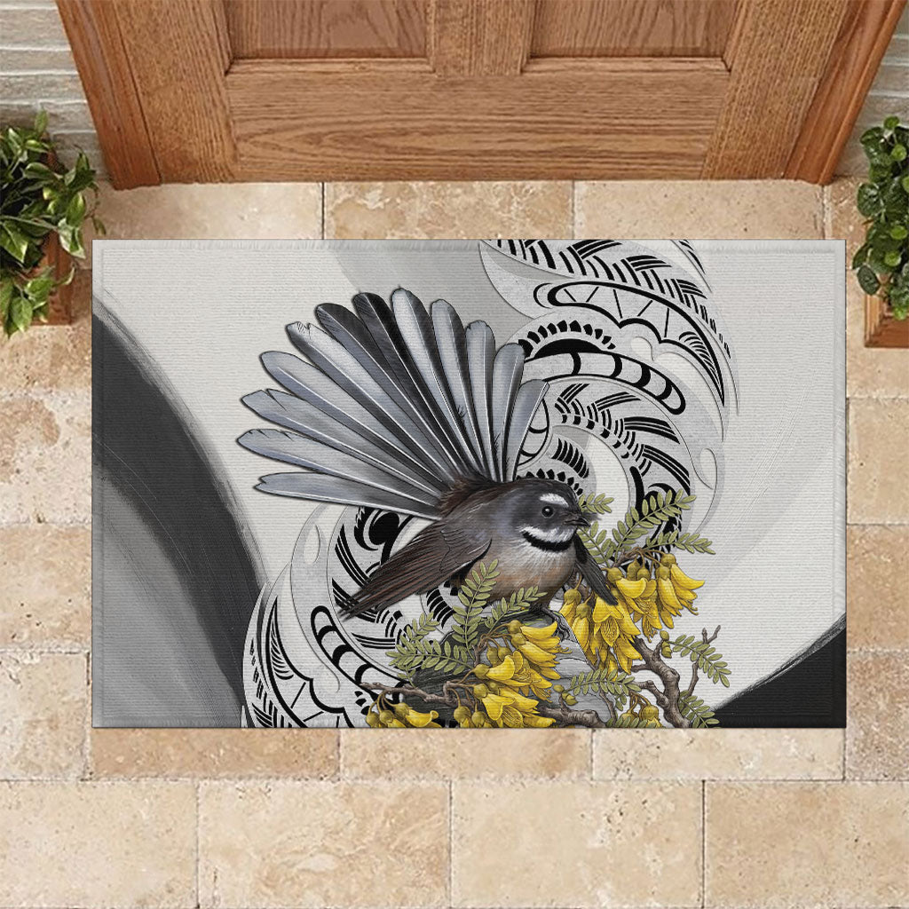 New Zealand Fantail Bird Rubber Doormat Maori Piwakawaka Kowhai Maori Pattern