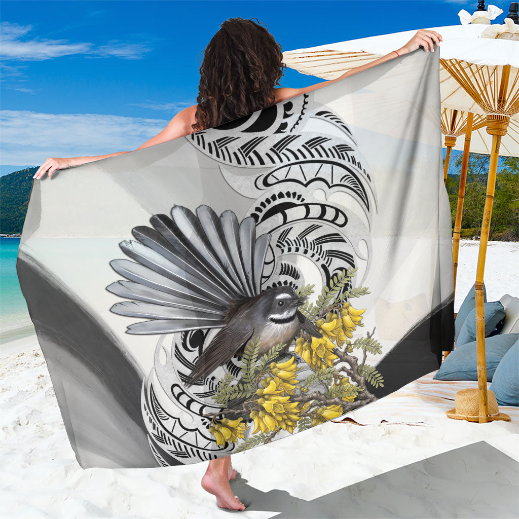 New Zealand Fantail Bird Sarong Maori Piwakawaka Kowhai Maori Pattern LT22 One Size 44 x 66 inches Grey - Polynesian Pride