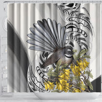 New Zealand Fantail Bird Shower Curtain Maori Piwakawaka Kowhai Maori Pattern