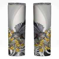 New Zealand Fantail Bird Skinny Tumbler Maori Piwakawaka Kowhai Maori Pattern