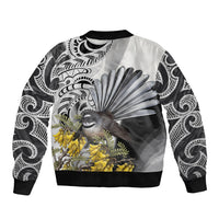 New Zealand Fantail Bird Sleeve Zip Bomber Jacket Maori Piwakawaka Kowhai Maori Pattern