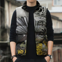 New Zealand Fantail Bird Sleeveless Puffer Jacket Maori Piwakawaka Kowhai Maori Pattern