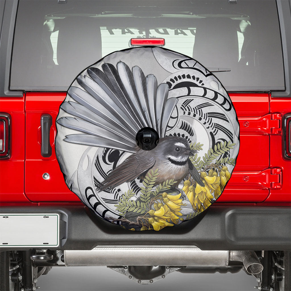 New Zealand Fantail Bird Spare Tire Cover Maori Piwakawaka Kowhai Maori Pattern