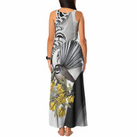 New Zealand Fantail Bird Tank Maxi Dress Maori Piwakawaka Kowhai Maori Pattern