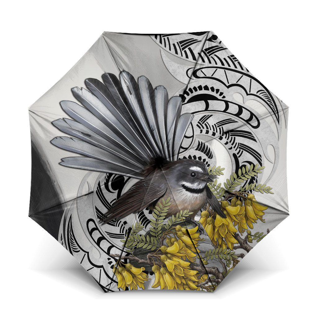 New Zealand Fantail Bird Umbrella Maori Piwakawaka Kowhai Maori Pattern