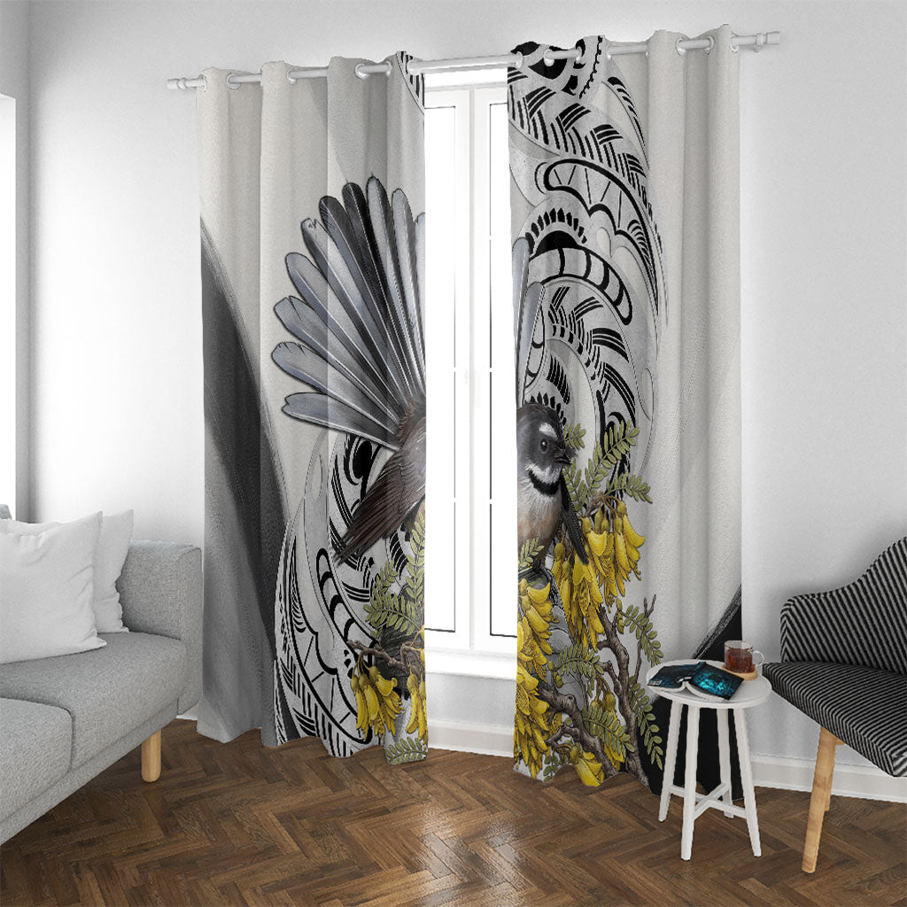 New Zealand Fantail Bird Window Curtain Maori Piwakawaka Kowhai Maori Pattern
