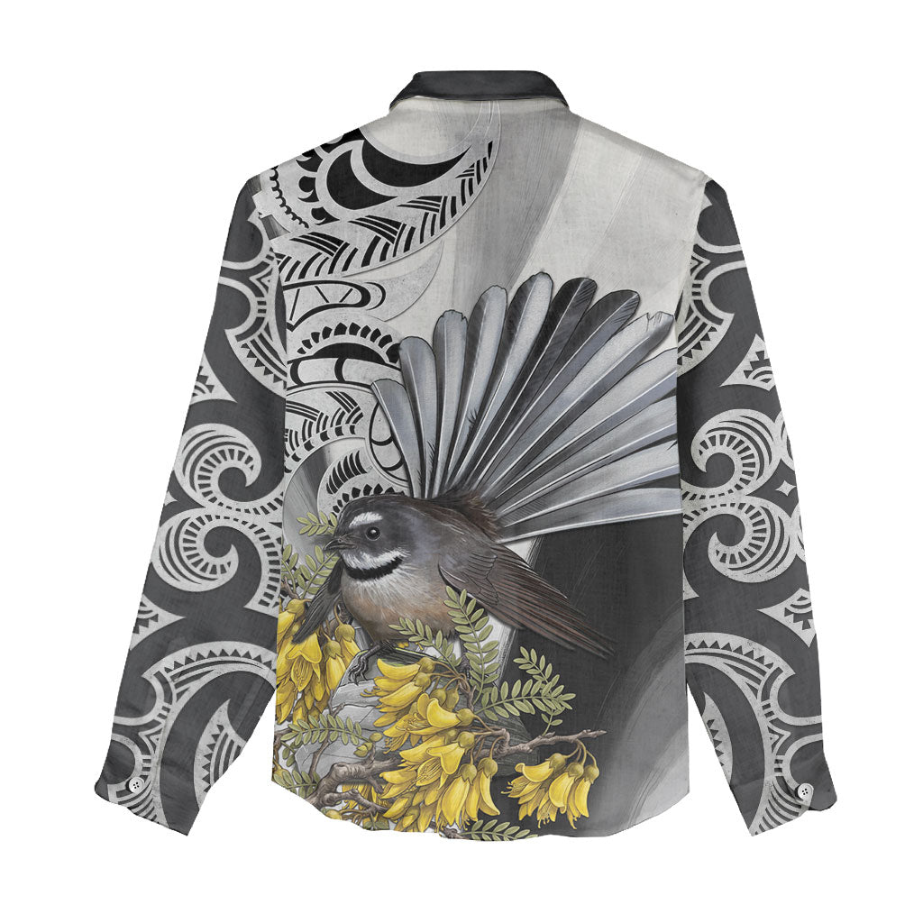 New Zealand Fantail Bird Women Casual Shirt Maori Piwakawaka Kowhai Maori Pattern
