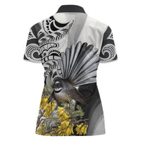 New Zealand Fantail Bird Women Polo Shirt Maori Piwakawaka Kowhai Maori Pattern