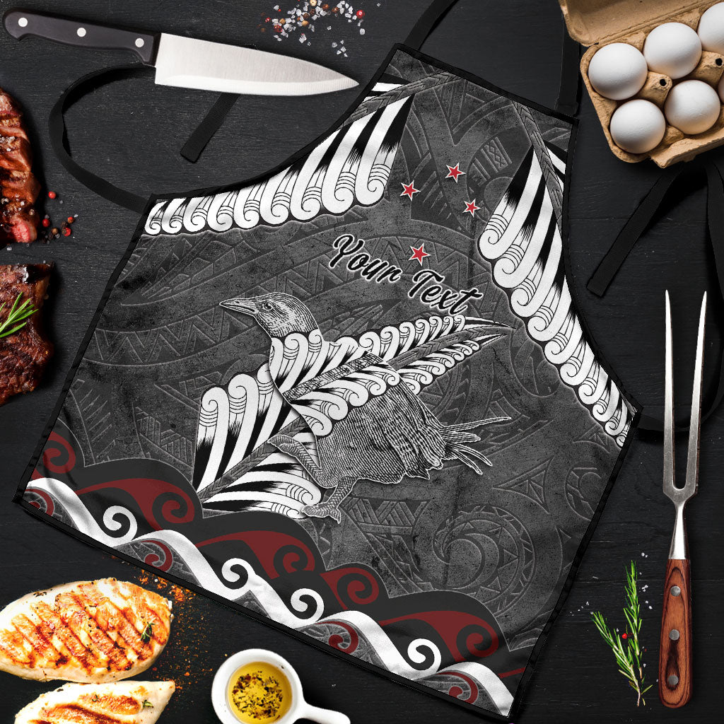 New Zealand Weka Personalised Apron Aotearoa Hen Silver Fern Maori Pattern LT22 Black - Polynesian Pride