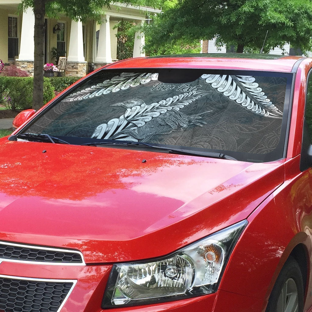 New Zealand Weka Personalised Auto Sun Shade Aotearoa Hen Silver Fern Maori Pattern