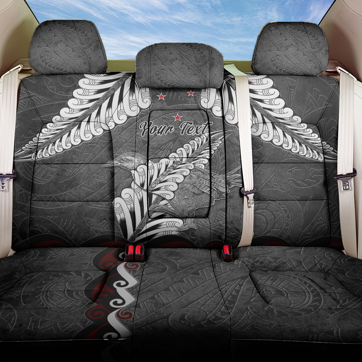 New Zealand Weka Personalised Back Car Seat Cover Aotearoa Hen Silver Fern Maori Pattern LT22 One Size Black - Polynesian Pride