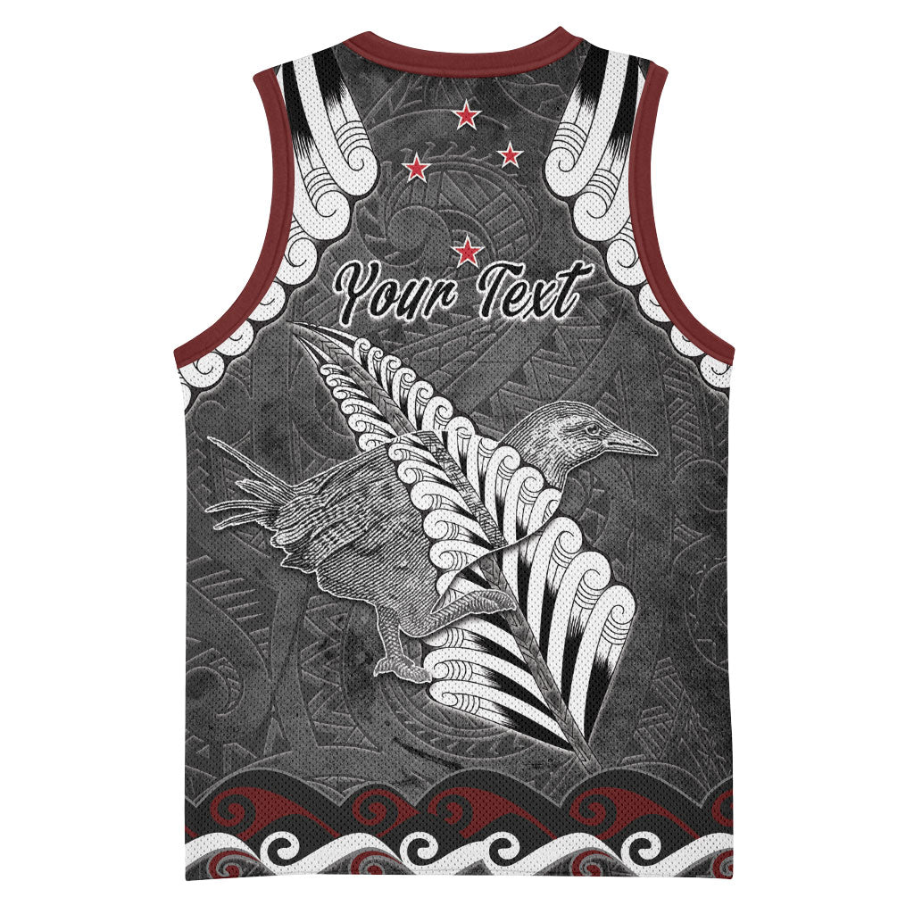 New Zealand Weka Personalised Basketball Jersey Aotearoa Hen Silver Fern Maori Pattern LT22 - Polynesian Pride