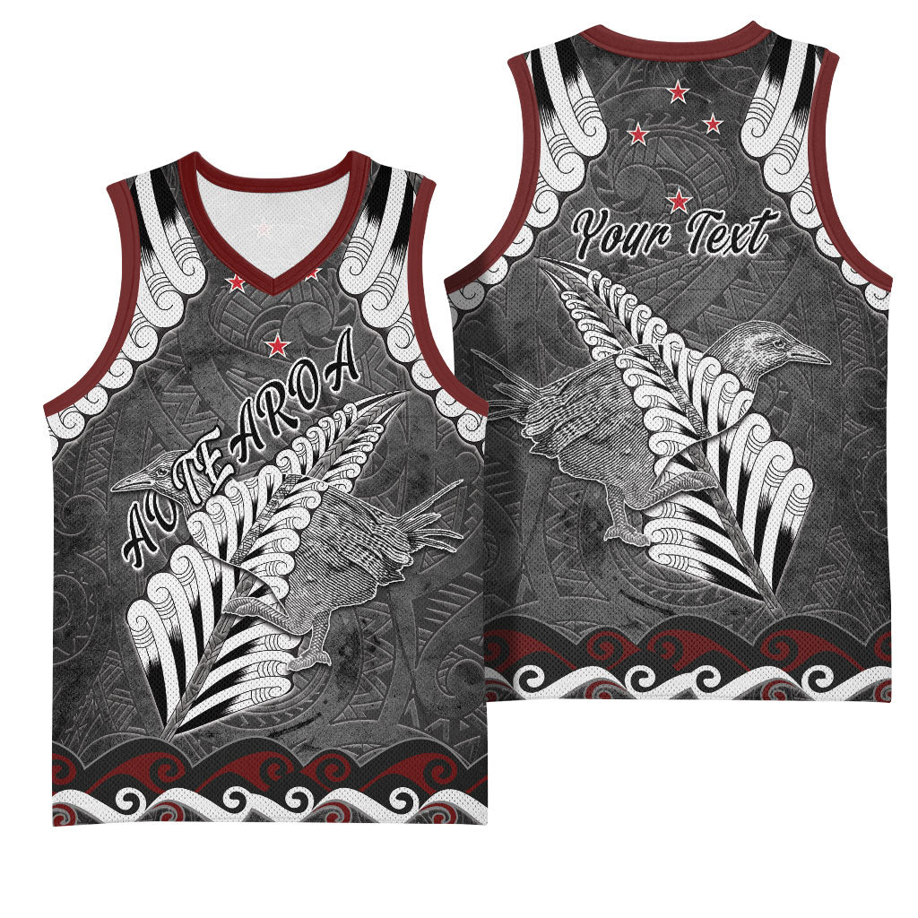 New Zealand Weka Personalised Basketball Jersey Aotearoa Hen Silver Fern Maori Pattern LT22 - Polynesian Pride