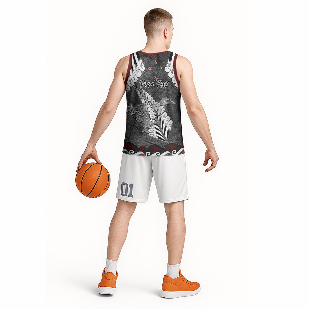 New Zealand Weka Personalised Basketball Jersey Aotearoa Hen Silver Fern Maori Pattern LT22 - Polynesian Pride