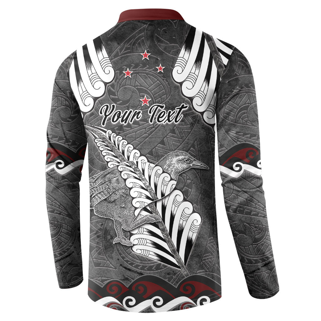 New Zealand Weka Personalised Button Sweatshirt Aotearoa Hen Silver Fern Maori Pattern