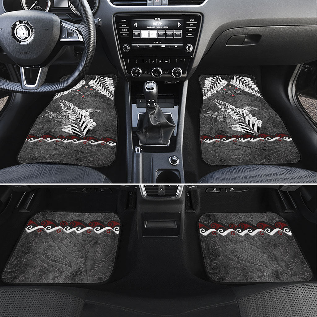 New Zealand Weka Personalised Car Mats Aotearoa Hen Silver Fern Maori Pattern LT22 Set 4pcs Black - Polynesian Pride