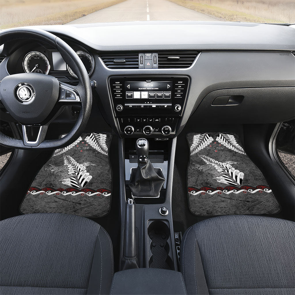 New Zealand Weka Personalised Car Mats Aotearoa Hen Silver Fern Maori Pattern LT22 Set 2pcs - Front Black - Polynesian Pride