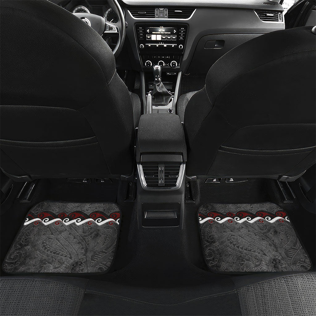 New Zealand Weka Personalised Car Mats Aotearoa Hen Silver Fern Maori Pattern LT22 Set 2pcs - Back Black - Polynesian Pride