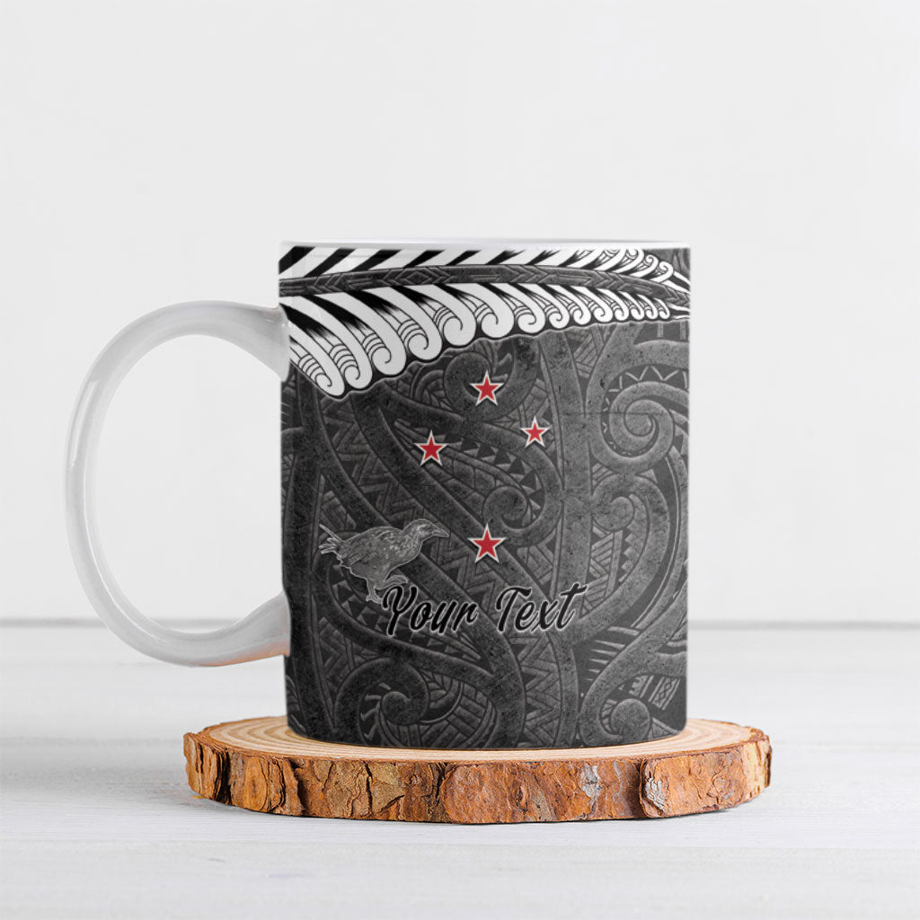 New Zealand Weka Personalised Ceramic Mug Aotearoa Hen Silver Fern Maori Pattern LT22 Black - Polynesian Pride