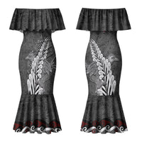 New Zealand Weka Personalised Couples Matching Mermaid Dress and Hawaiian Shirt Aotearoa Hen Silver Fern Maori Pattern LT22
