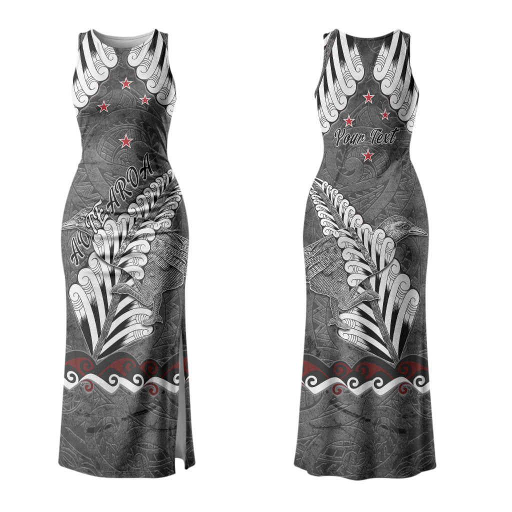 New Zealand Weka Personalised Couples Matching Tank Maxi Dress and Hawaiian Shirt Aotearoa Hen Silver Fern Maori Pattern LT22