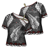 New Zealand Weka Personalised Cross Shoulder Shirt Aotearoa Hen Silver Fern Maori Pattern