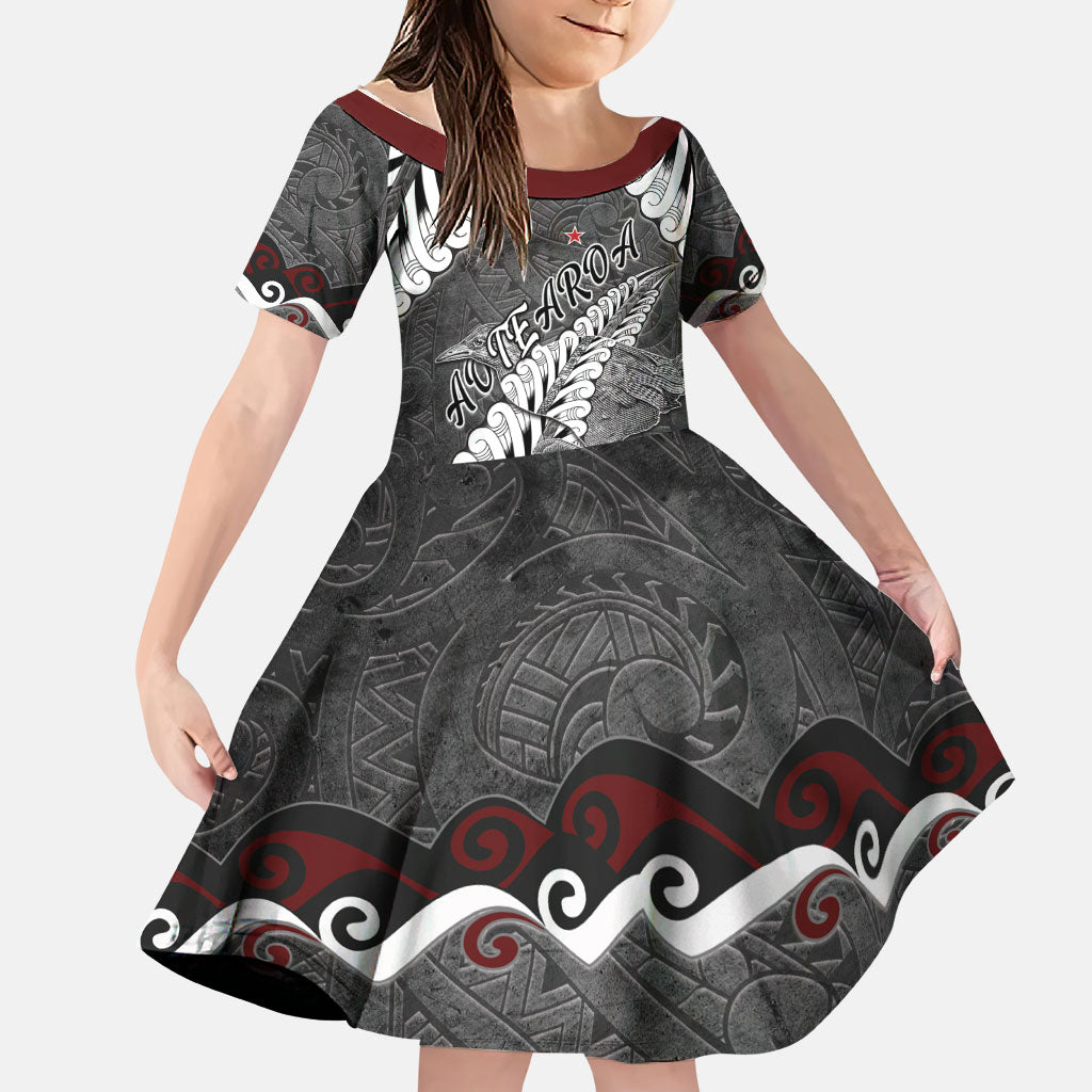 New Zealand Weka Personalised Family Matching Long Sleeve Bodycon Dress and Hawaiian Shirt Aotearoa Hen Silver Fern Maori Pattern
