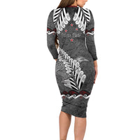 New Zealand Weka Personalised Family Matching Long Sleeve Bodycon Dress and Hawaiian Shirt Aotearoa Hen Silver Fern Maori Pattern