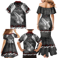 New Zealand Weka Personalised Family Matching Mermaid Dress and Hawaiian Shirt Aotearoa Hen Silver Fern Maori Pattern