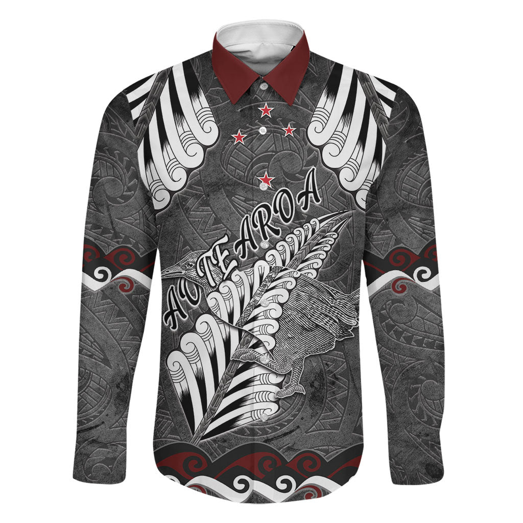 New Zealand Weka Personalised Family Matching Off The Shoulder Long Sleeve Dress and Hawaiian Shirt Aotearoa Hen Silver Fern Maori Pattern