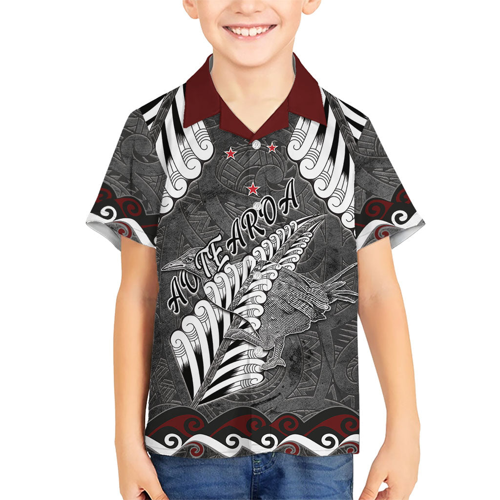 New Zealand Weka Personalised Family Matching Off The Shoulder Long Sleeve Dress and Hawaiian Shirt Aotearoa Hen Silver Fern Maori Pattern