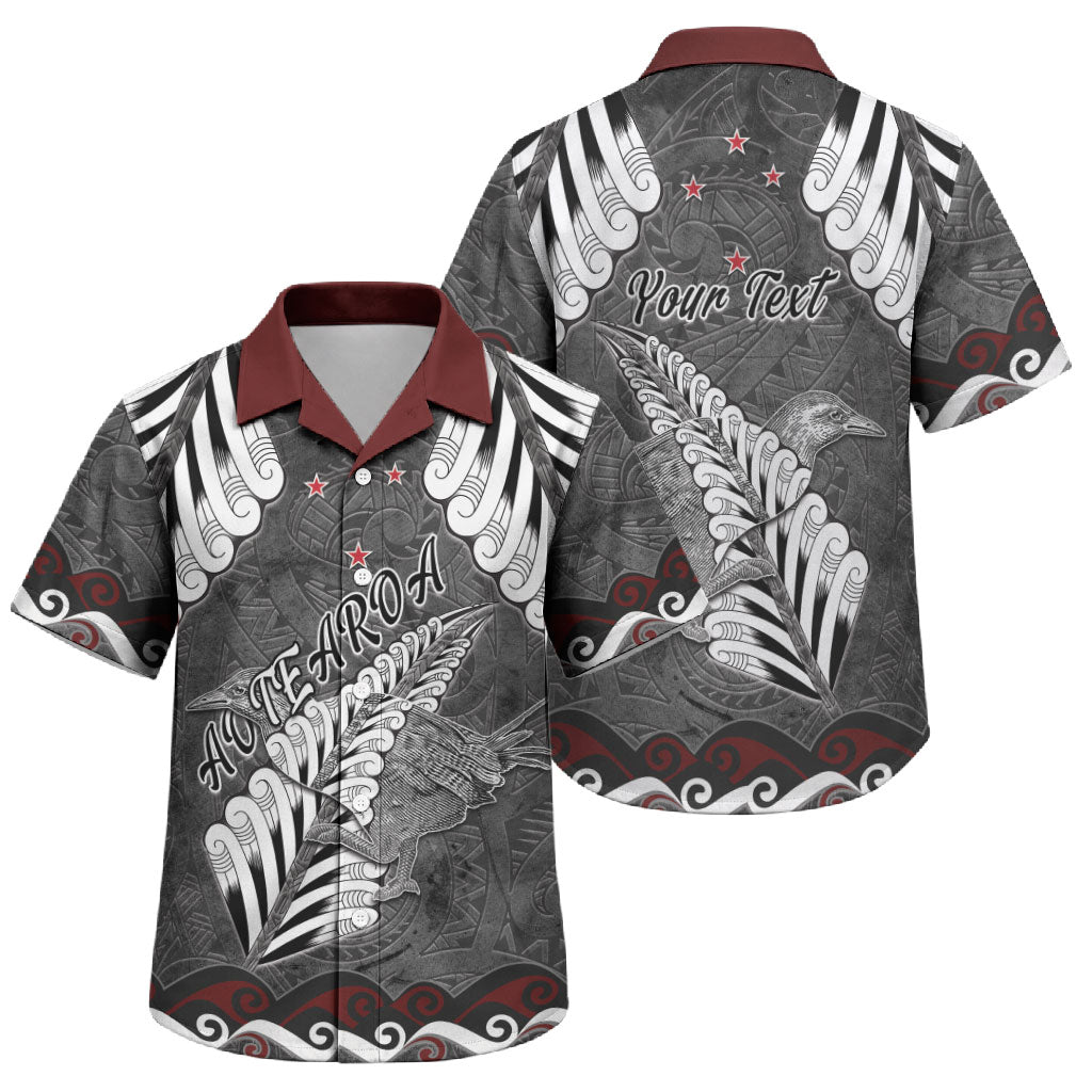 New Zealand Weka Personalised Family Matching Short Sleeve Bodycon Dress and Hawaiian Shirt Aotearoa Hen Silver Fern Maori Pattern LT22 Son's Shirt Black - Polynesian Pride
