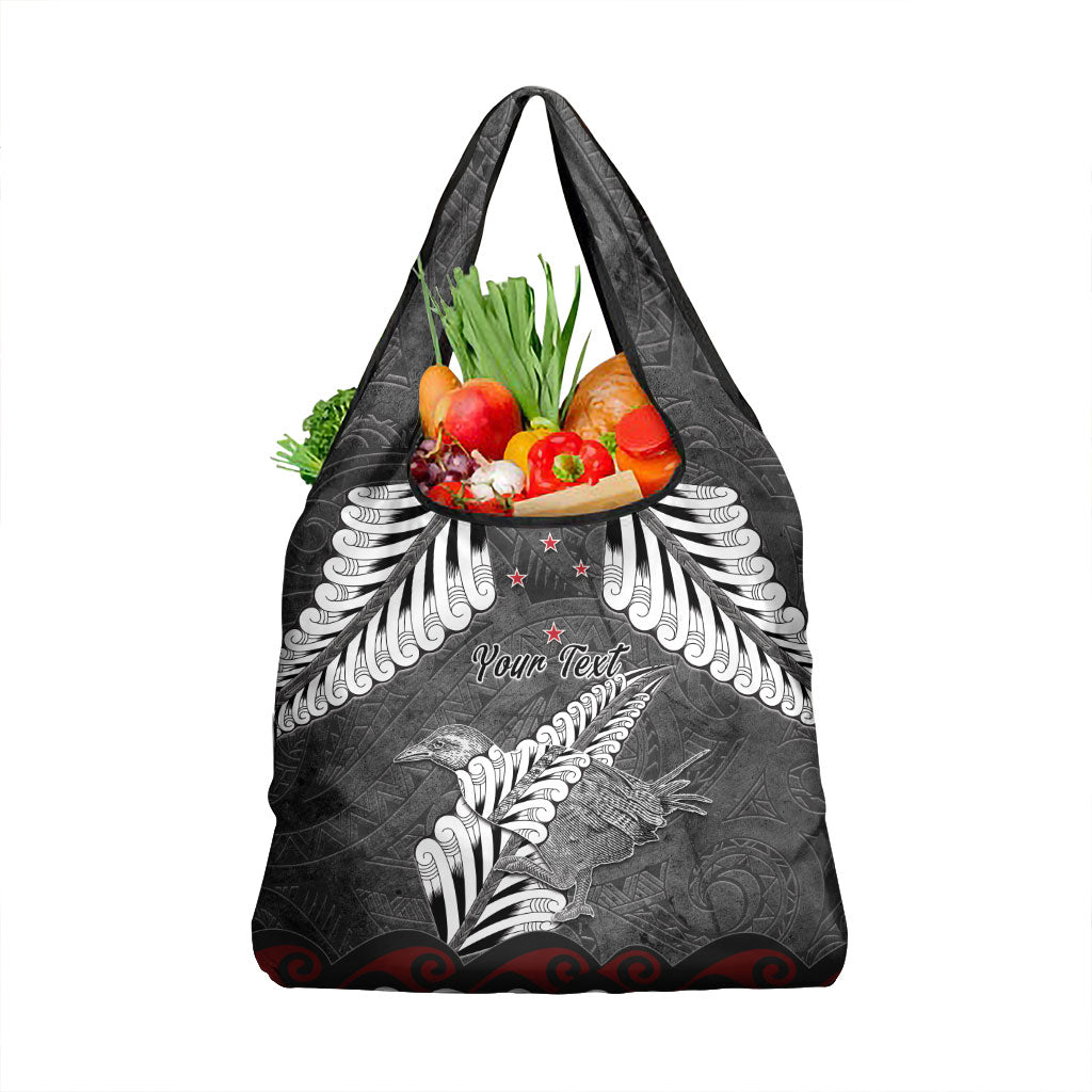New Zealand Weka Personalised Grocery Bag Aotearoa Hen Silver Fern Maori Pattern LT22 1-pack One Size Black - Polynesian Pride