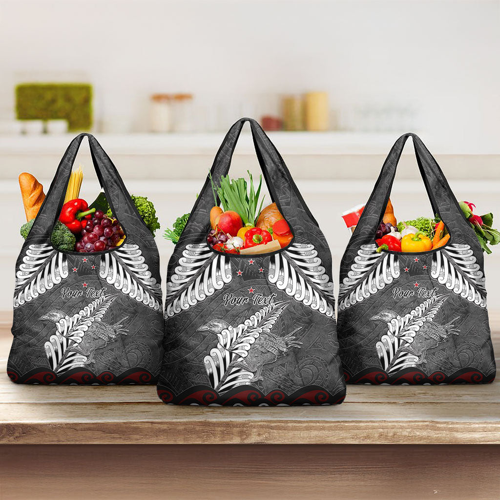 New Zealand Weka Personalised Grocery Bag Aotearoa Hen Silver Fern Maori Pattern