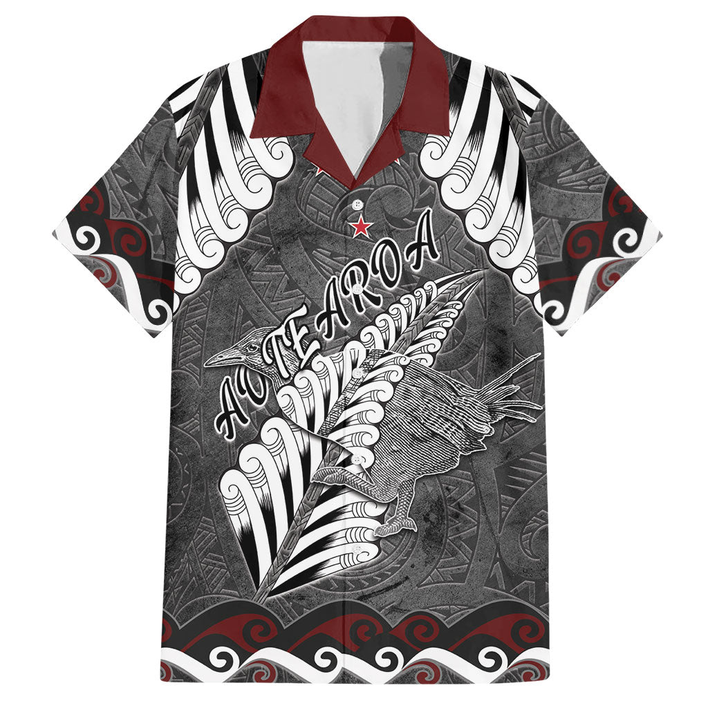 New Zealand Weka Personalised Hawaiian Shirt Aotearoa Hen Silver Fern Maori Pattern LT22 Black - Polynesian Pride