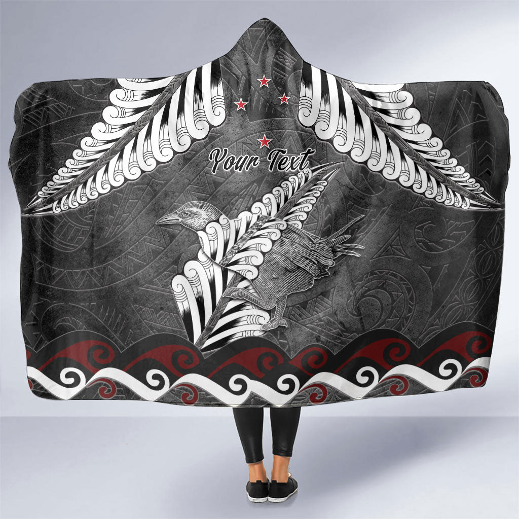 New Zealand Weka Personalised Hooded Blanket Aotearoa Hen Silver Fern Maori Pattern LT22 One Size Black - Polynesian Pride