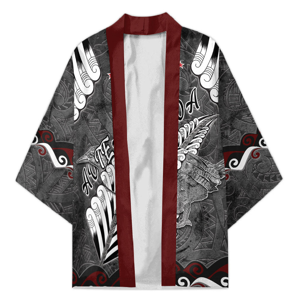 New Zealand Weka Personalised Kimono Aotearoa Hen Silver Fern Maori Pattern LT22 Unisex Black - Polynesian Pride