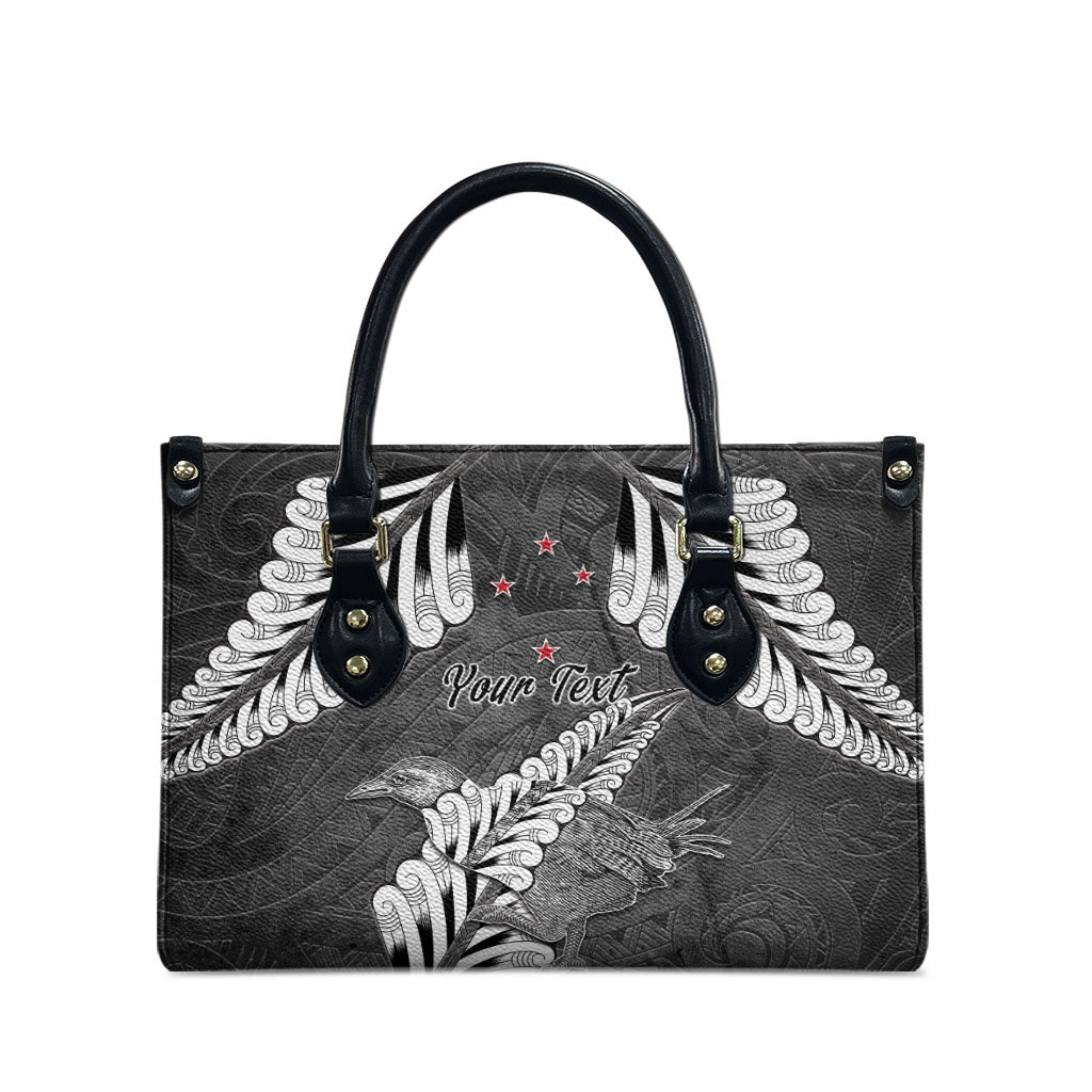 New Zealand Weka Personalised Leather Bag Aotearoa Hen Silver Fern Maori Pattern