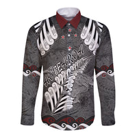 New Zealand Weka Personalised Long Sleeve Button Shirt Aotearoa Hen Silver Fern Maori Pattern LT22 Unisex Black - Polynesian Pride