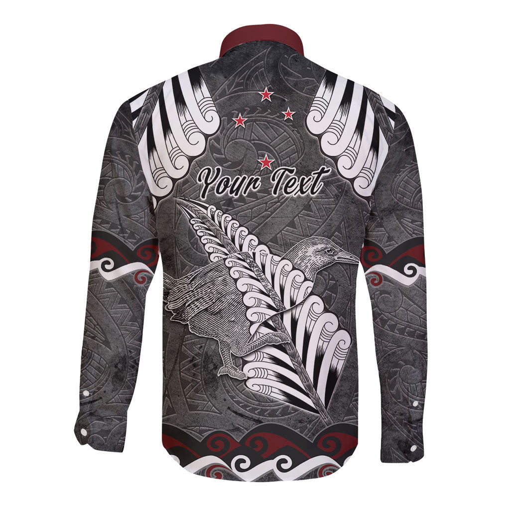 New Zealand Weka Personalised Long Sleeve Button Shirt Aotearoa Hen Silver Fern Maori Pattern LT22 - Polynesian Pride