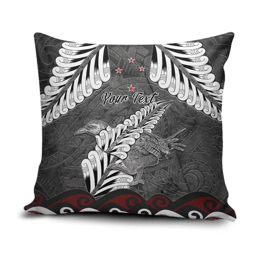 New Zealand Weka Personalised Pillow Cover Aotearoa Hen Silver Fern Maori Pattern LT22 Black - Polynesian Pride