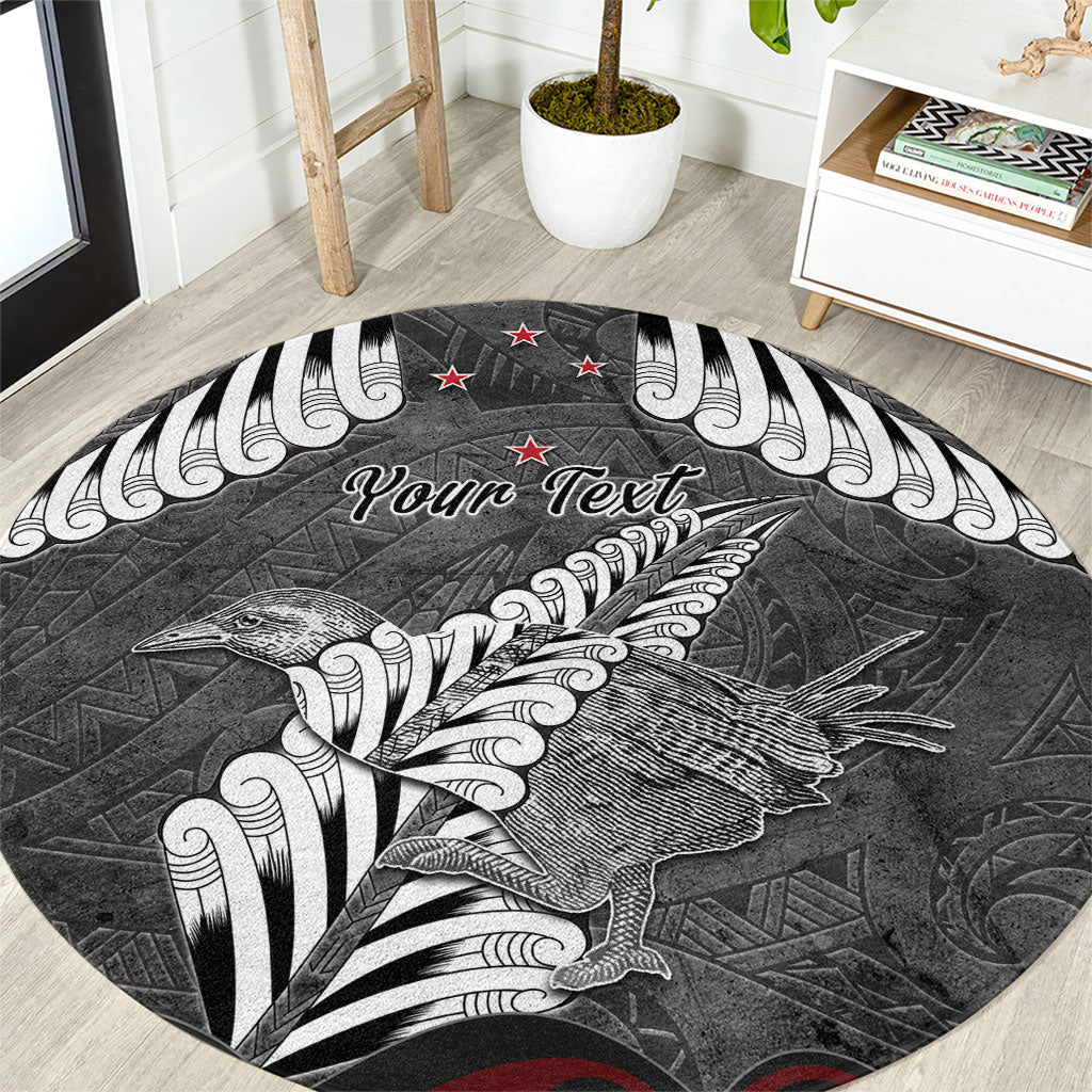 New Zealand Weka Personalised Round Carpet Aotearoa Hen Silver Fern Maori Pattern LT22 Black - Polynesian Pride