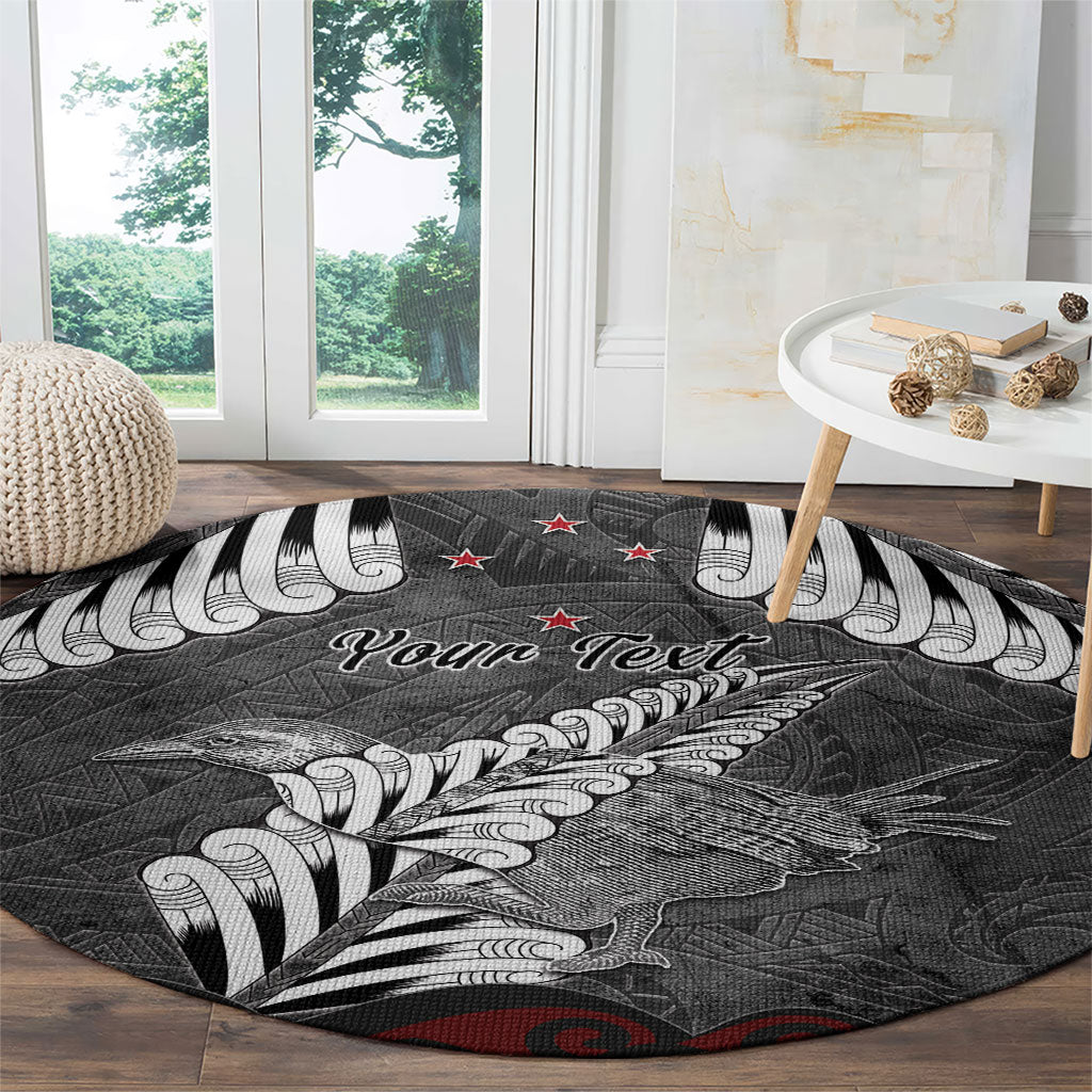 New Zealand Weka Personalised Round Carpet Aotearoa Hen Silver Fern Maori Pattern
