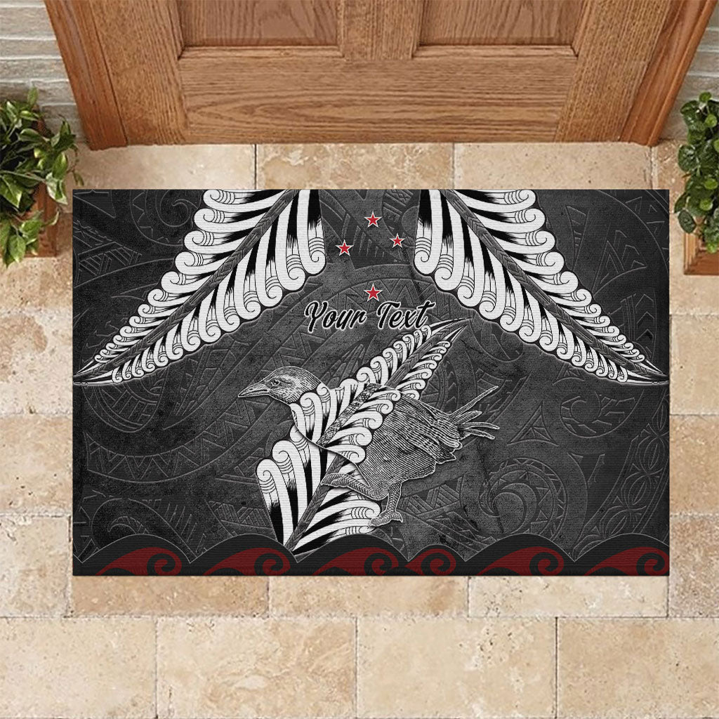 New Zealand Weka Personalised Rubber Doormat Aotearoa Hen Silver Fern Maori Pattern LT22 Black - Polynesian Pride